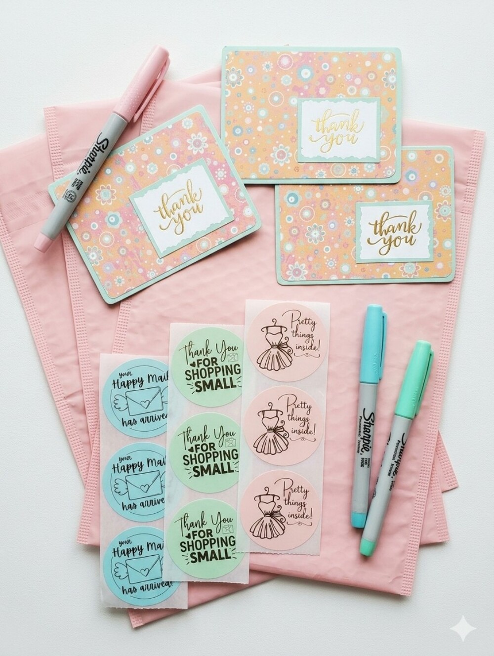 Coordinated Packaging Bundle | Thank You Cards + Stickers + Polymailers | Floral